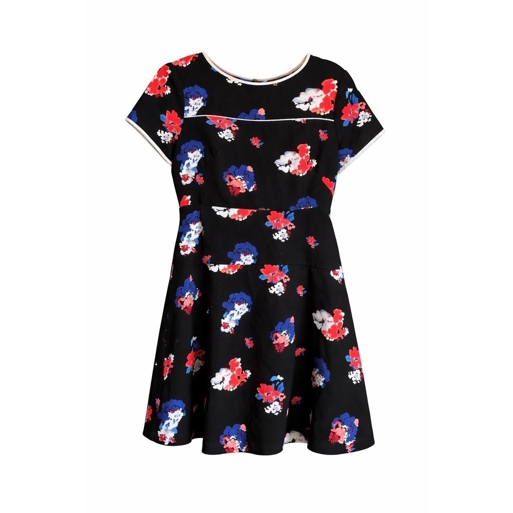 Vince Camuto Floral Fit & Flare Dress Size 10 Black Red Blue Soft Corporate